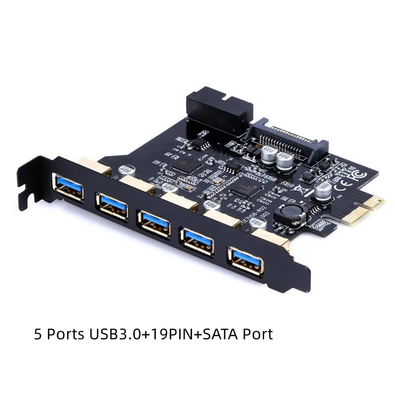 USB 3.2 Expansion Card, 7-Port Adapter with 5 Ports + 19-PIN Front Panel Controller D720201
