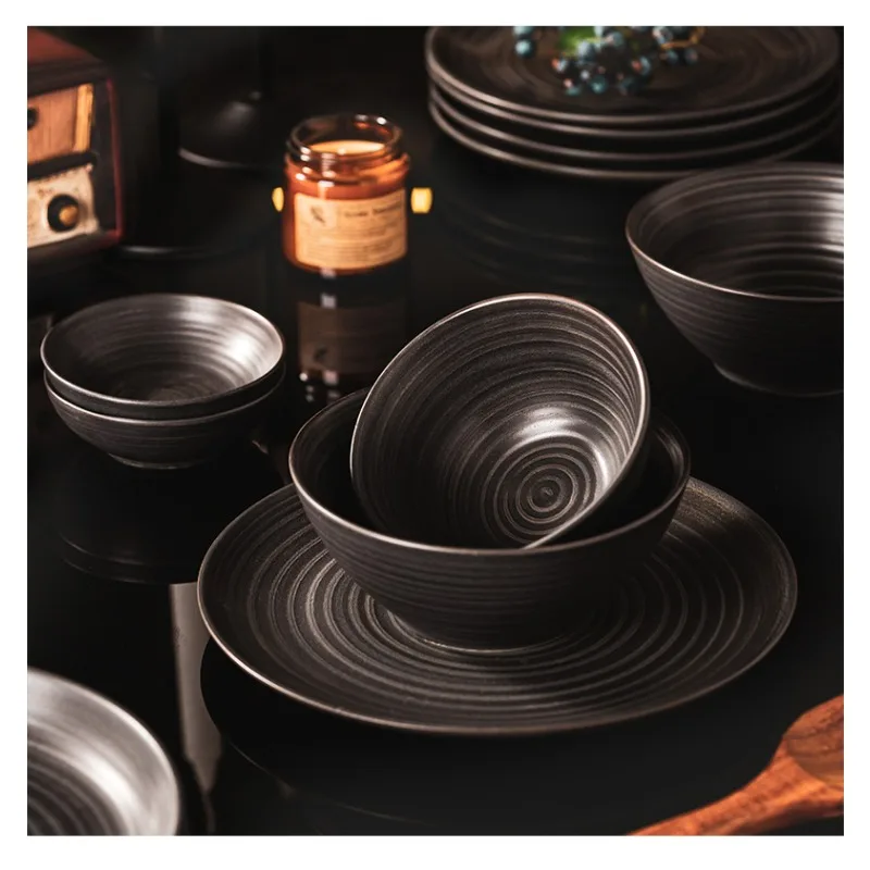 

Dish set Chinese retro ceramic tableware, high-end hotel dishes household Japanese wabi-sabi