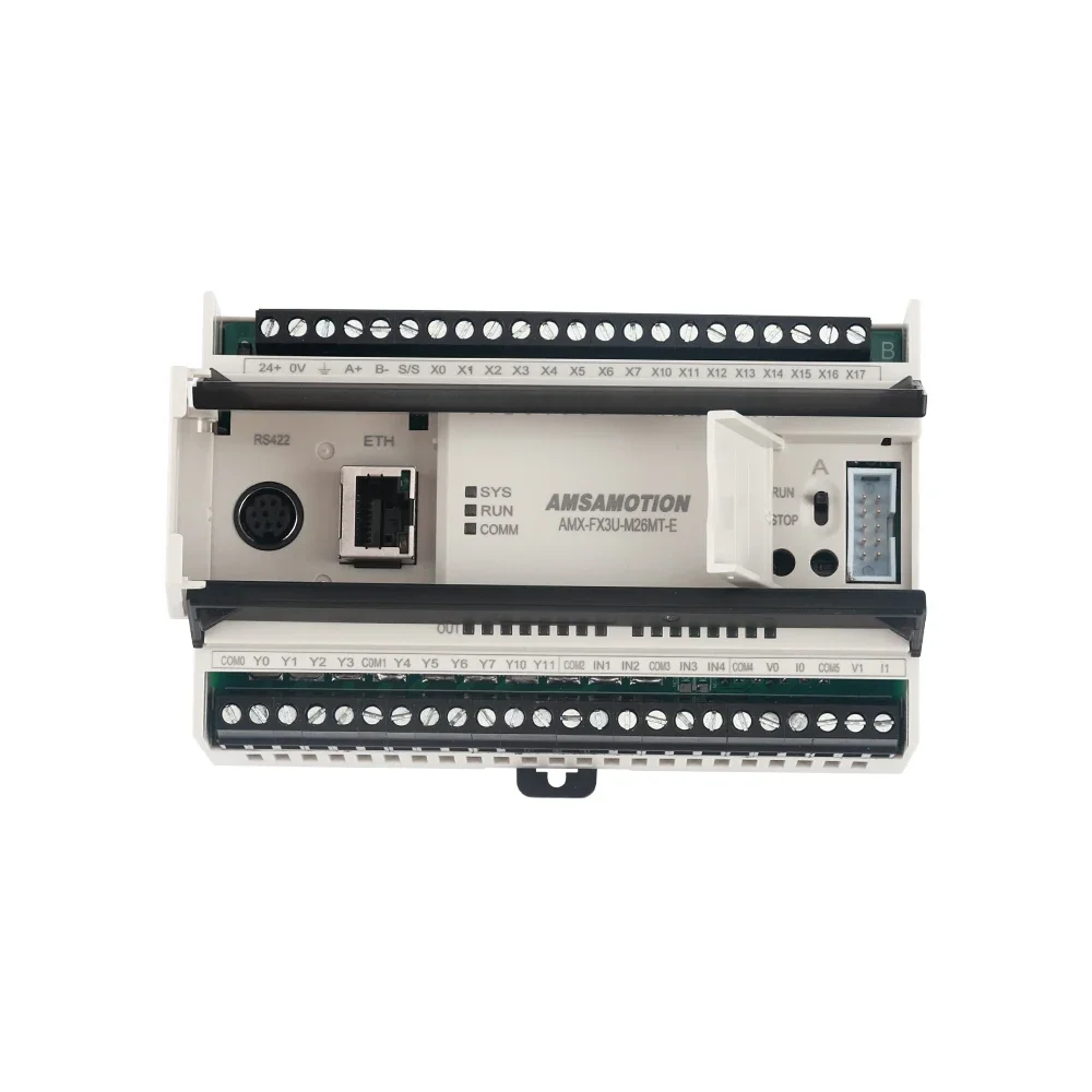 Upgrade Version AMX-FX3U-26MT-E Ethernet PLC Replace for Mitsubishi MELSEC Transistor Output 4AI/2AO 16DI/10DO PNP MODBUS +Cable