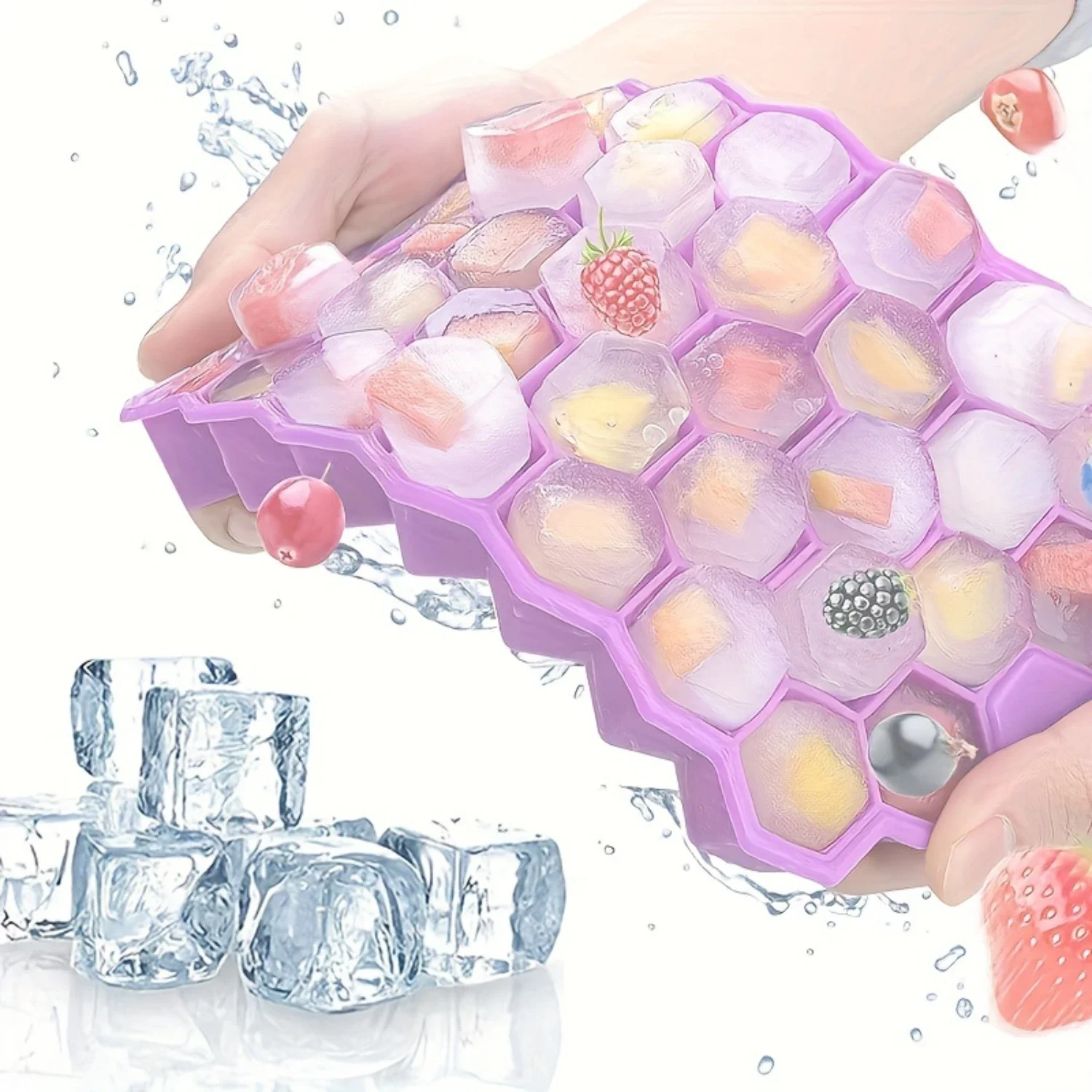 37-Cavity Silicone Honeycomb Ice Cube Tray With Lid - Food Grade, Easy Release For Soft Drinks, Whisky, Cocktails & More - Kitch