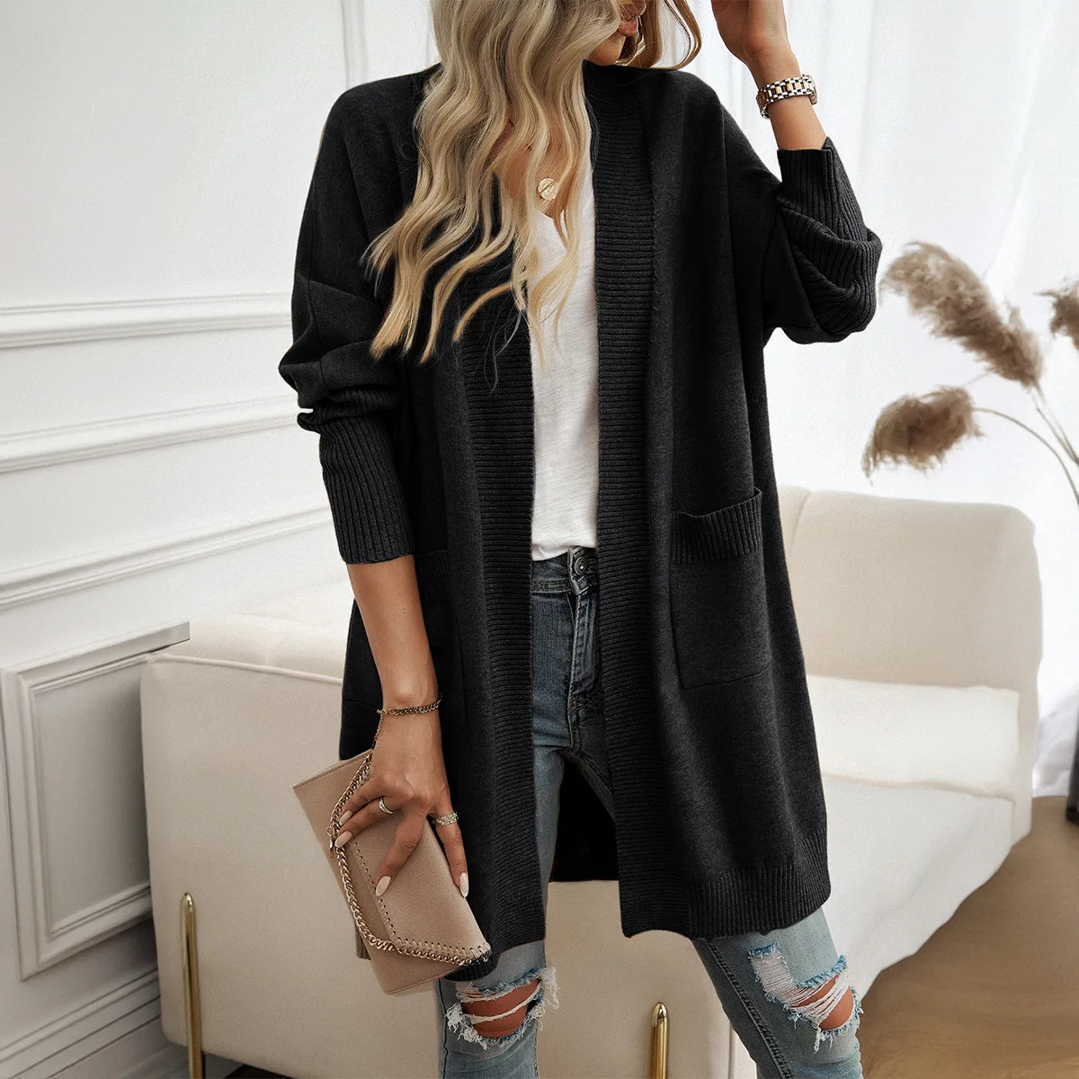 

2024 Pullovers Autumn and Winter European and American Women's Bat Sleeve Cardigan Solid Color Sweater Jacket