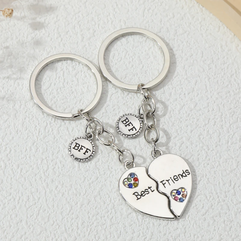 Couple Romantic Alloy Keychains Best Friends BFF Hearts Key Rings For Women Men Lovers Valentine's Day Gift Handbag Decorations