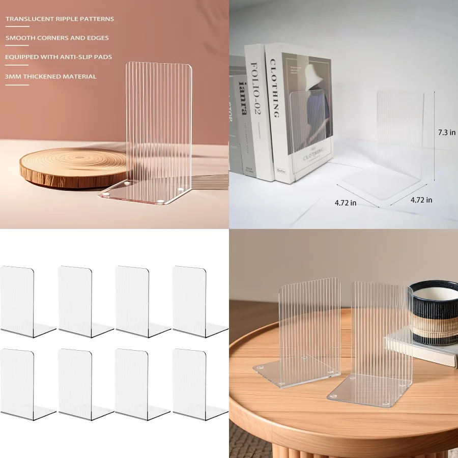 8 قطع من نهايات الكتب الأكريليكية بنمط ممزق فريد وواضح للكتب الثقيلة ومنظم الرف المثالي وحامل ديكور سطح المكتب #1