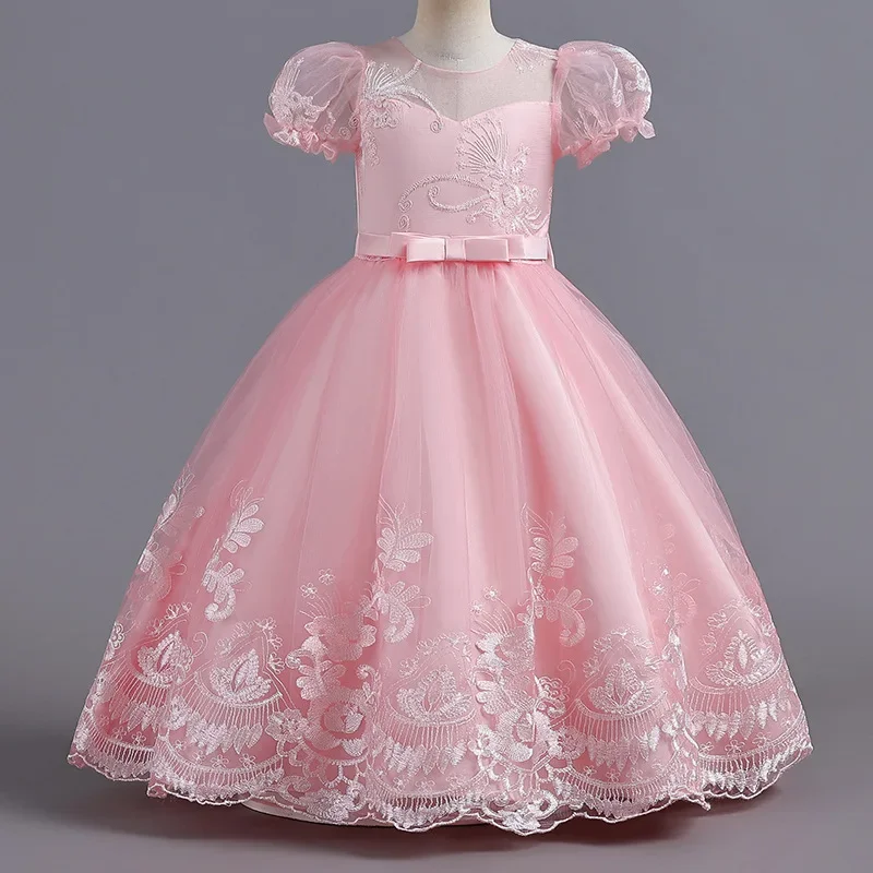 Robe de princesse en dentelle brodée pour filles, taille moyenne, robe d'anniversaire pour enfants, haute qualité, nouveau