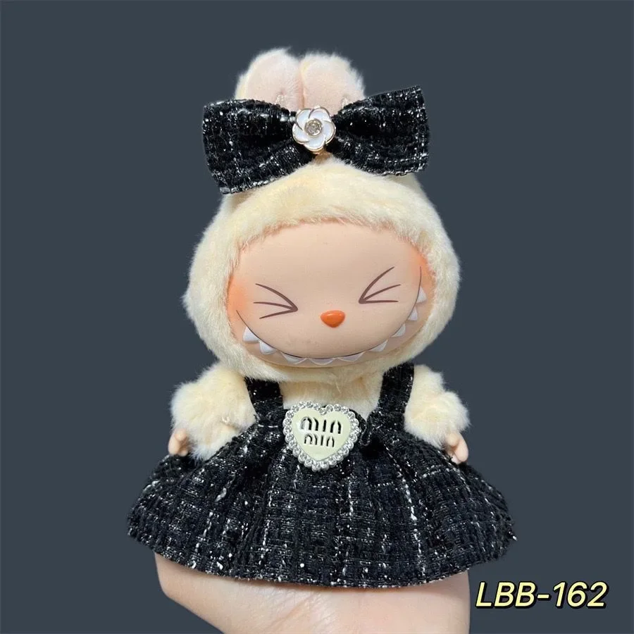 

2026 New Plaid Dress Clothes for Labubu V1 V3 with Korean Style Bow Headpiece Suit for 17cm Ladbubu Dolls Accessories