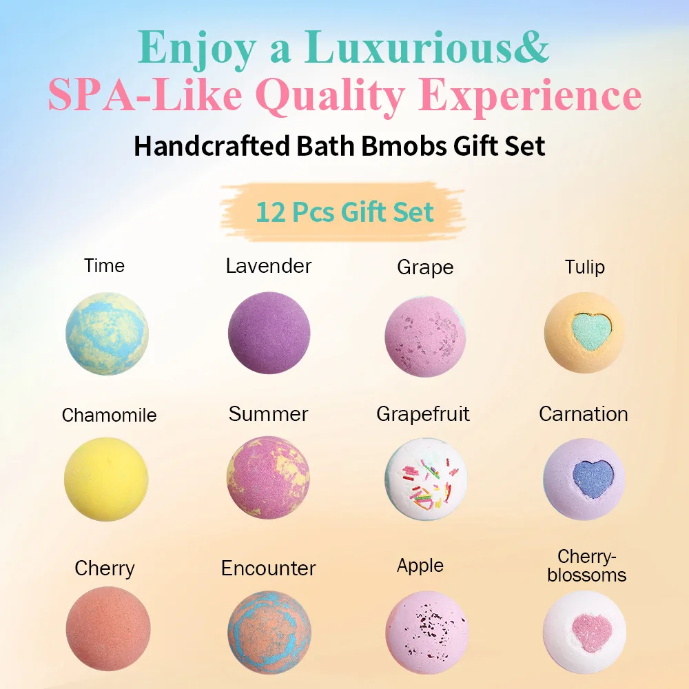 12Pcs Bath Bombs Set Moisturizing Essential Oil Bath Ball Skin Fizzy Spa Bath Bubble Bomb Stress Relief Exfoliating Salt Ball