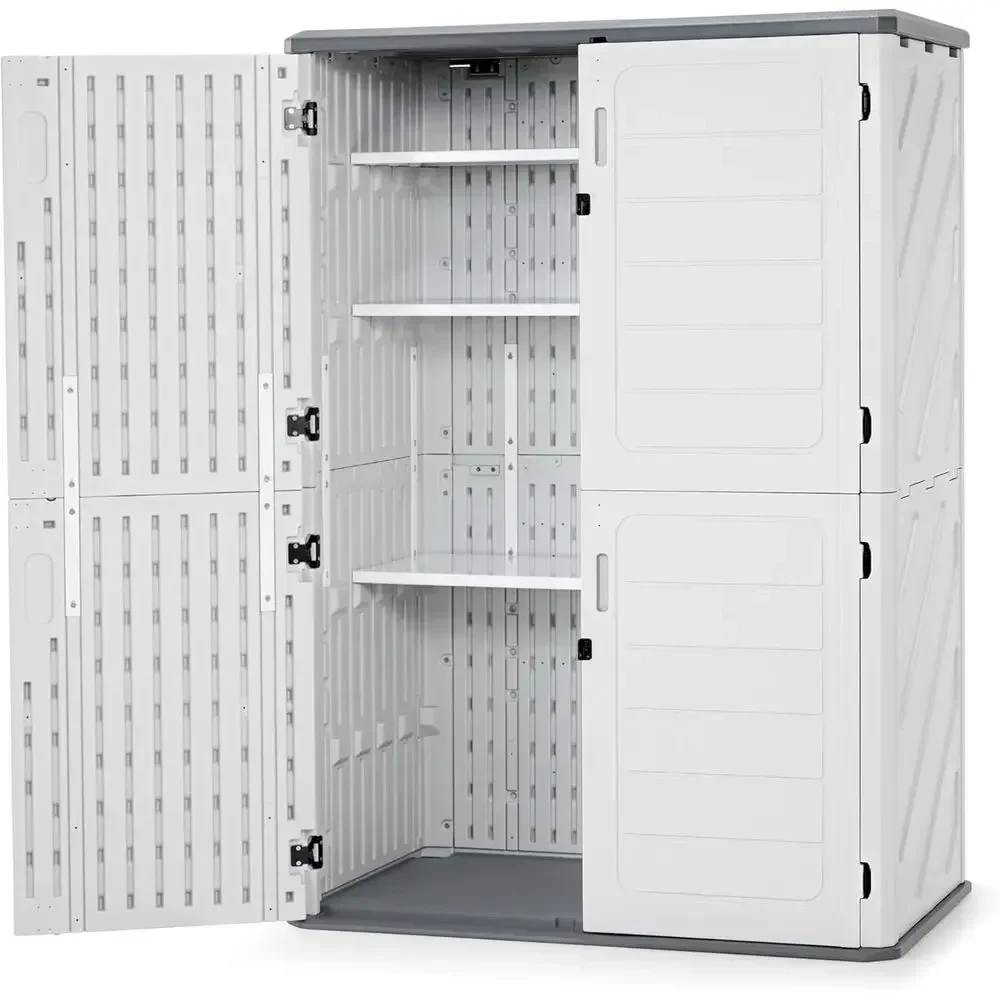 50 Cu.ft Plastic Outdoor Storage Cabinet with Shelves, Waterproof Resin Shed with Floor, Lockable for Garden and Patio
