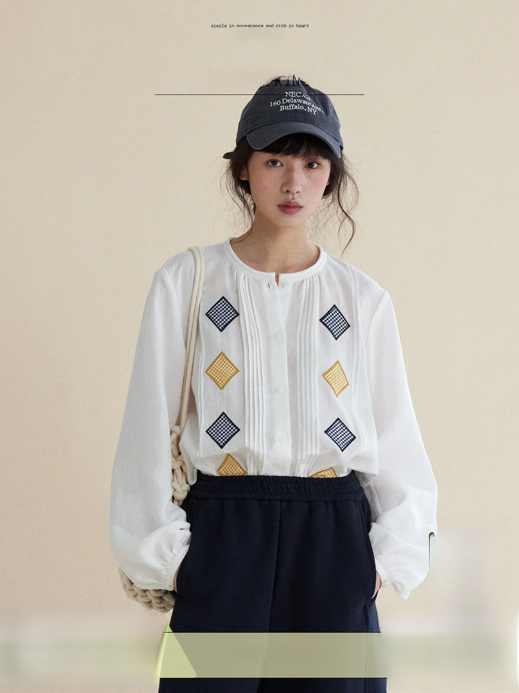 

White irt Women's Loose Fit Linen Blend Patchwork Workwear Sle French Country Pure Color round Ne Long Sve Top