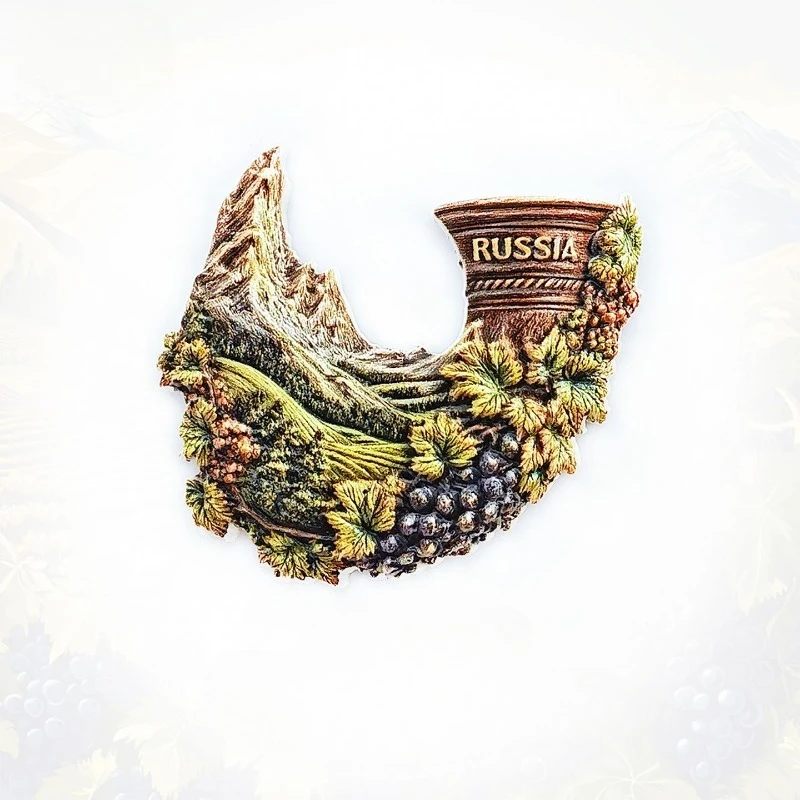 Caucasus Vineyard Fridge Magnet - Scenic 3D Mountain & Grape Souvenir Unique Russian Wine Gift for Travel & Rustic Kitchen Decor