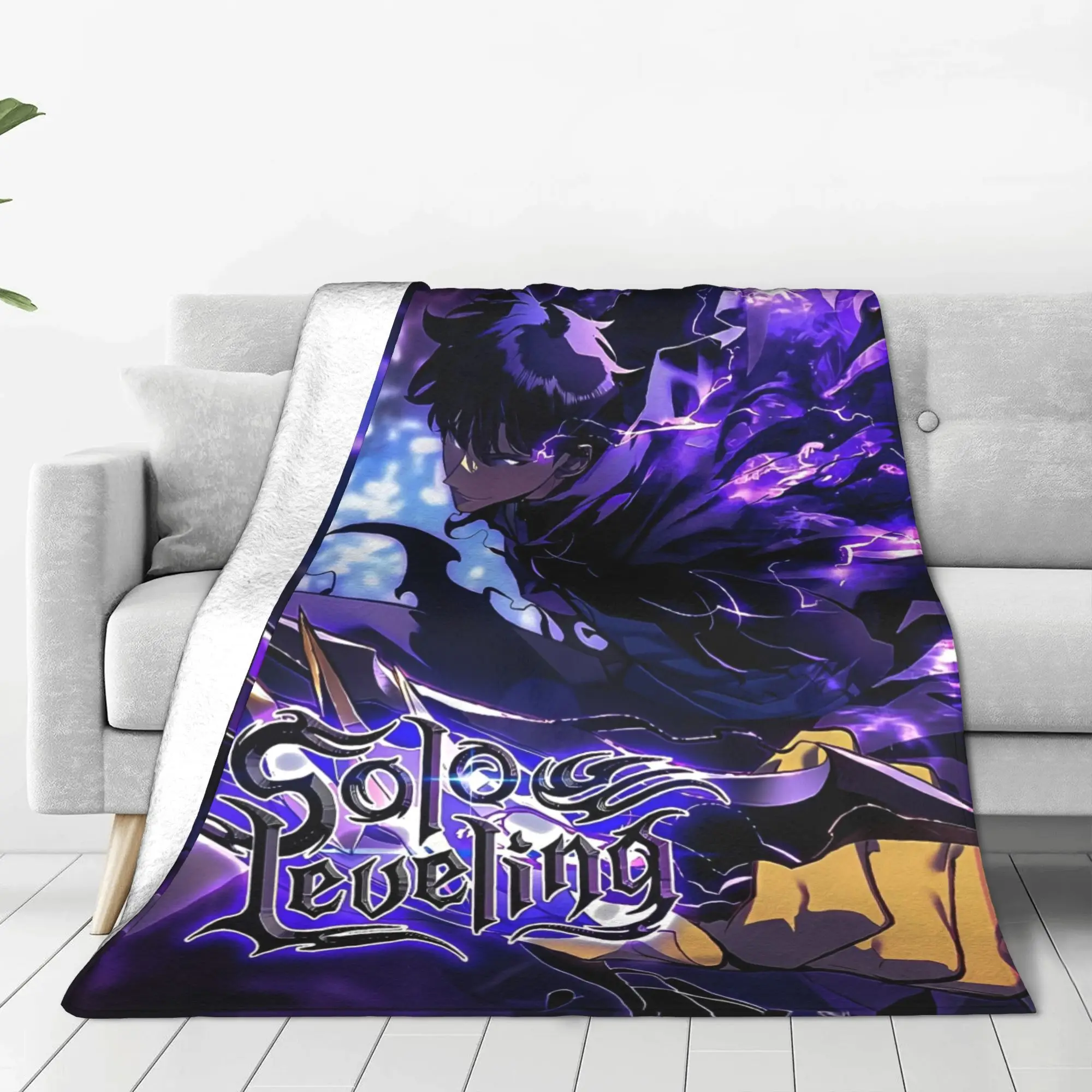 Anime Sung Jinwoo Blankets Flannel Printed Solo Leveling  Multifunction Soft Throw Blanket for Bedding Travel Plush Thin Quilt
