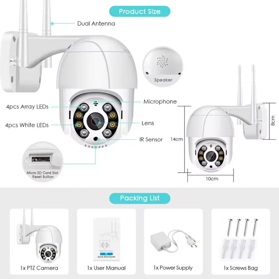 4MP Full HD Intelligent Automatic Tracking Wireless ICSEE PTZ Camera 360 Panoramic View Outdoor CCTV Security Smart WiFi Camera