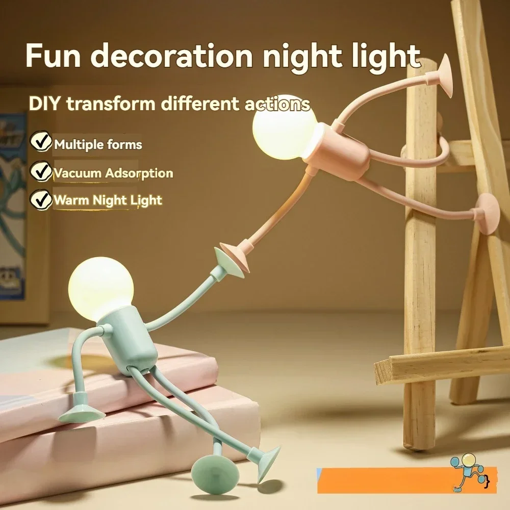 LED Creative Suction Cartoon Mini Cup Figurine Night Light Desktop Decoration Portable Bedroom Decoration Lamp Funny