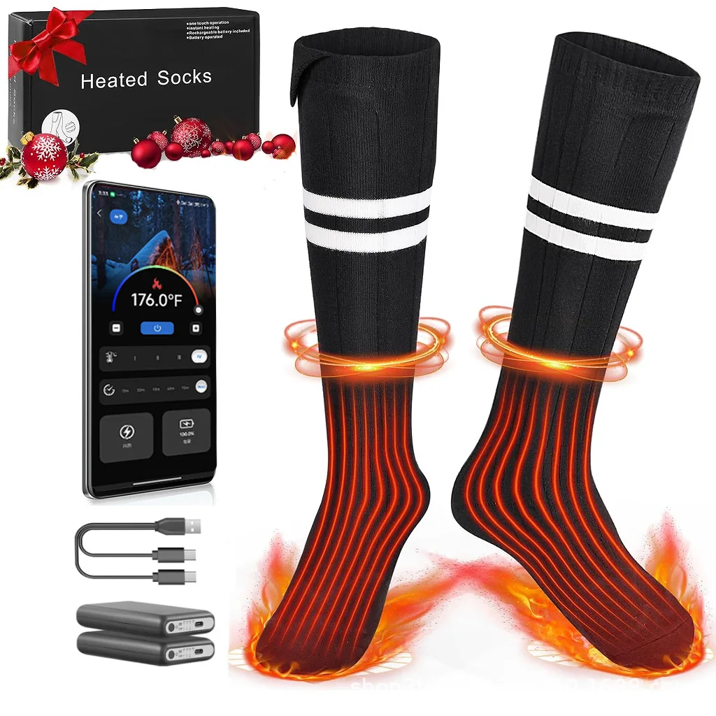 Heated Socks with Bluetooth App Temperature Control, Rechargeable 7.4V Battery Powered Electric Warming Socks for Skiing Snow