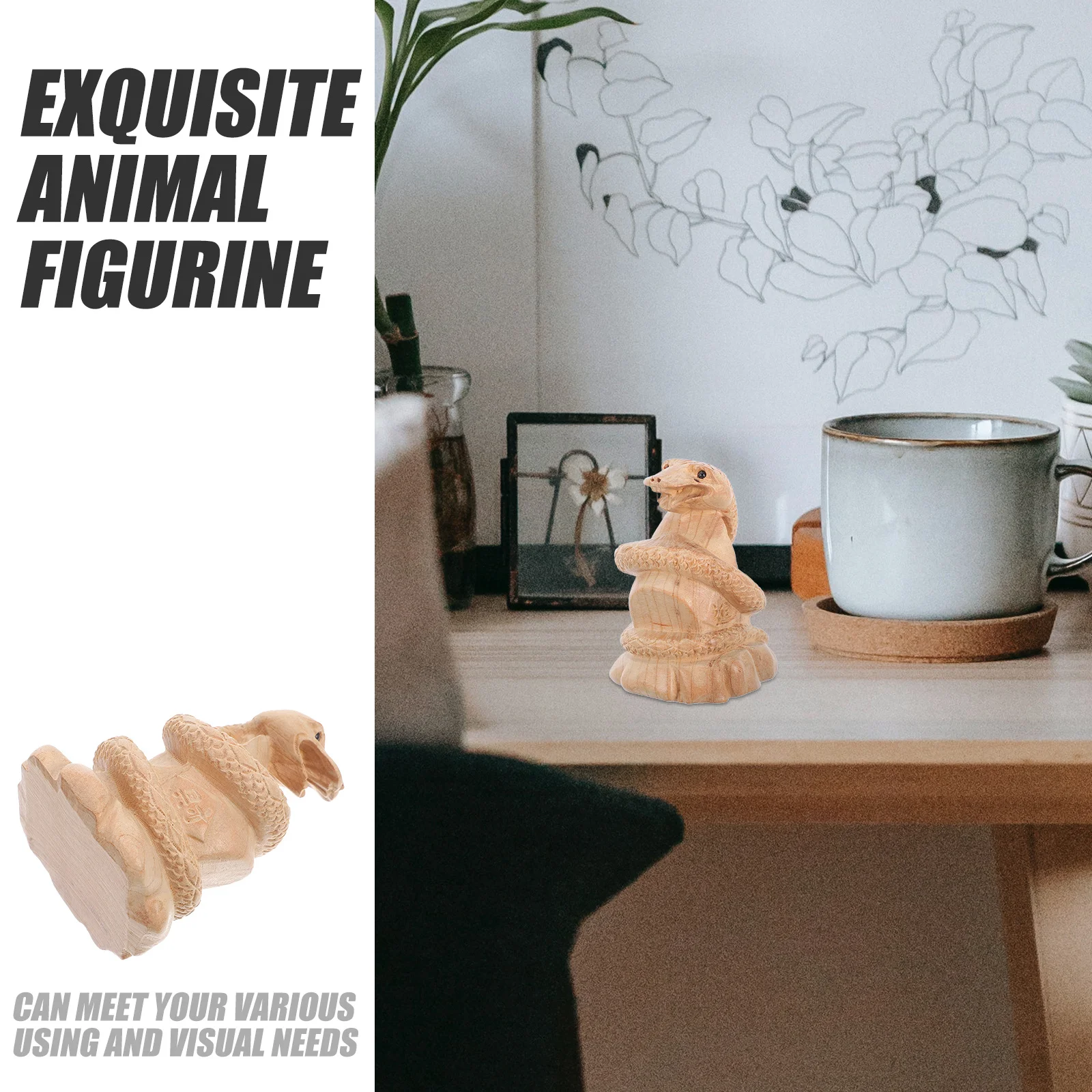 

Snake Year Zodiac Ornament Wooden Carved Realistic Snake For Garden Party Decor Wood Sculpture Animal Figure