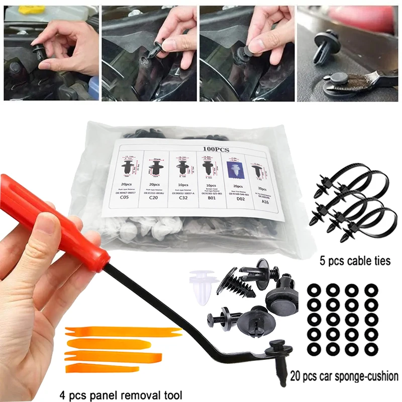 50/100Pcs Auto Fastener Clip Kit Plastic Rivets Car Bumper Retainer with Removal Tool