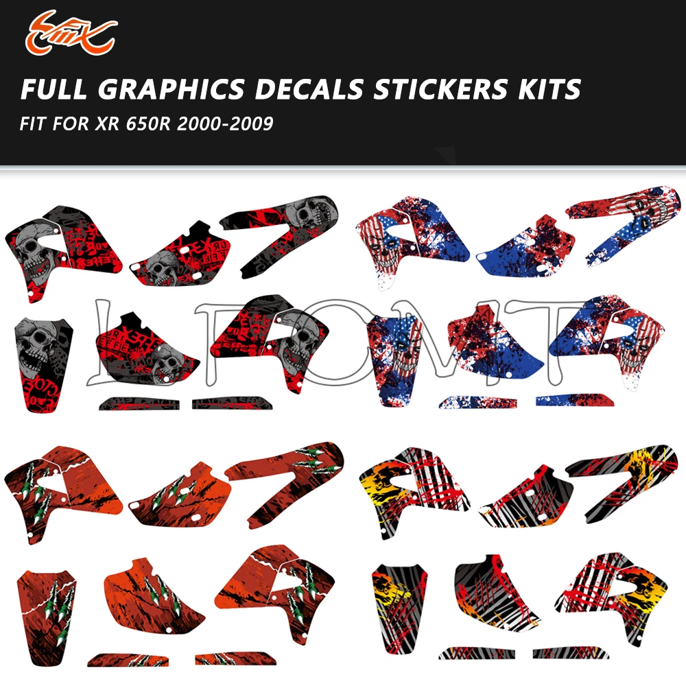 モトクロスグラフィック背景デカールステッカー-ホンダ-xr650r-xr650-r-xr-650r-2000-2009-2008-2007-2006-2005-2003-2002-2001-に適合