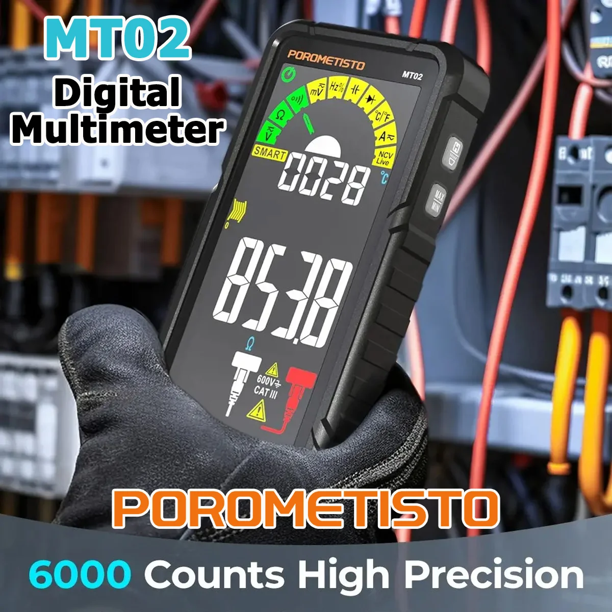 

POROMETISTO MT02 Digital Multimeter Rechargable 600V 10A AC DC Voltage Current Resistance Capacitor Ohm Diode NCV Hz Tester