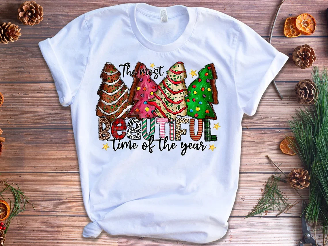 

The Most Beautiful Time Of The Years Graphic Print Tshirt Womem Leopard Christmas Gift T Shirt Femme Santa Boby Harajuku Shirt