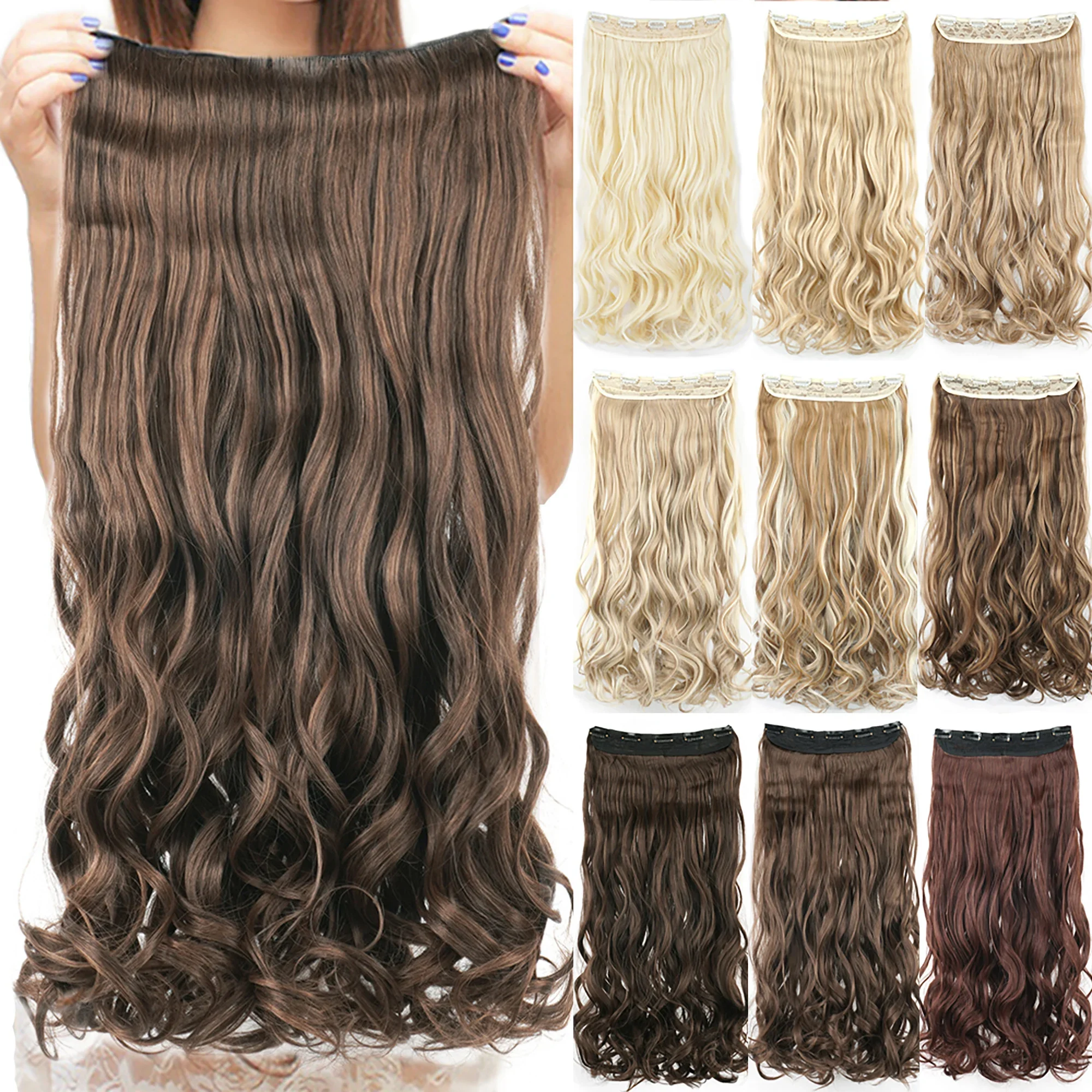 28 Inches Long Curly Synthetic Hair Brown Clip In Hair Extensions Fake Hair Clip Ins One Piece Hairpieces Postiche