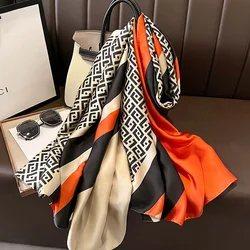 180*90cm Large Silk Feeling Scarf Women Summer Print Shawl Wraps Luxury Design Beach Stoles Head Scarves Hijab Echarpe 2023 New