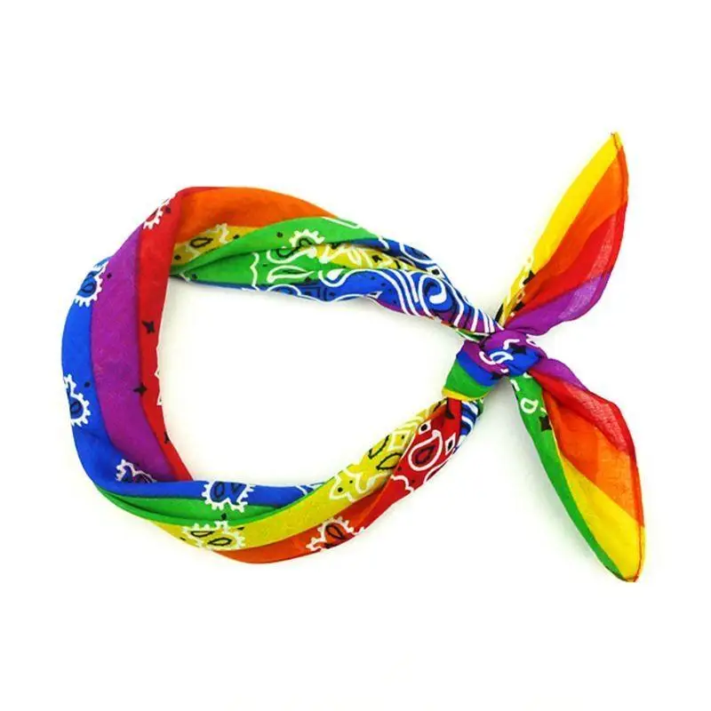 R1WE Rainbow Stripes Paisley Square Scarf Headband Bandana Hip-Hop Wristband Neck Tie