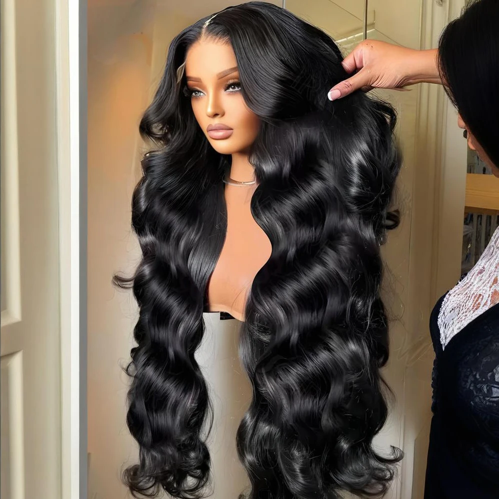 

Парик из натуральных волос 40-44 дюйма, HD, с эффектом Body Wave, 13x4, без клея, 360 Full Lace, плотность 250%, предварительно пророщенный, с baby hair