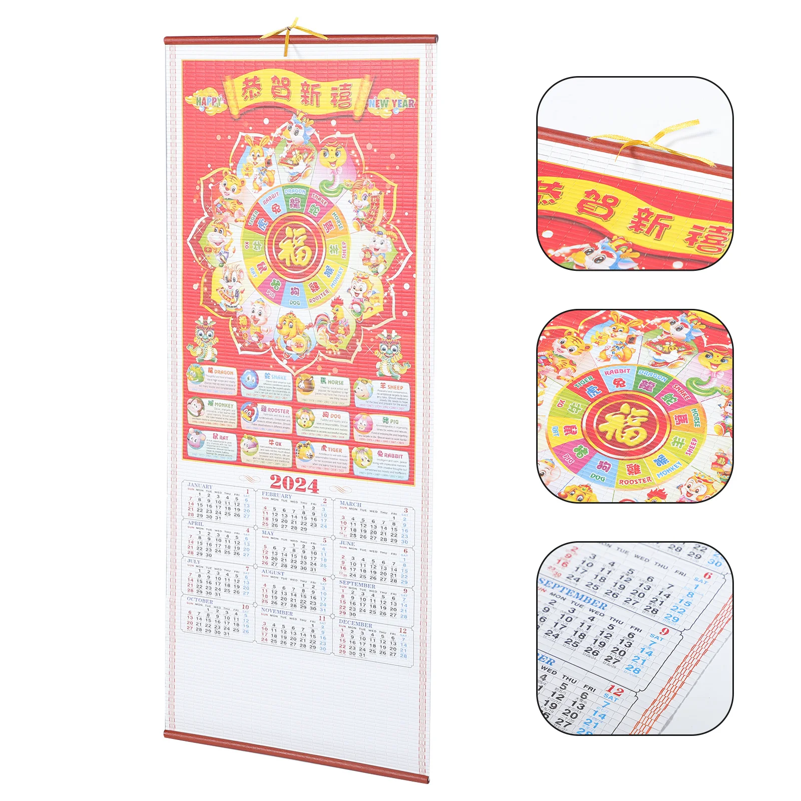 Traditional Chinese 2024 Hanging Wall Calendar Lunar Solar Yearly Calendar Dragon Year Planner Thick Quality Home Office Use