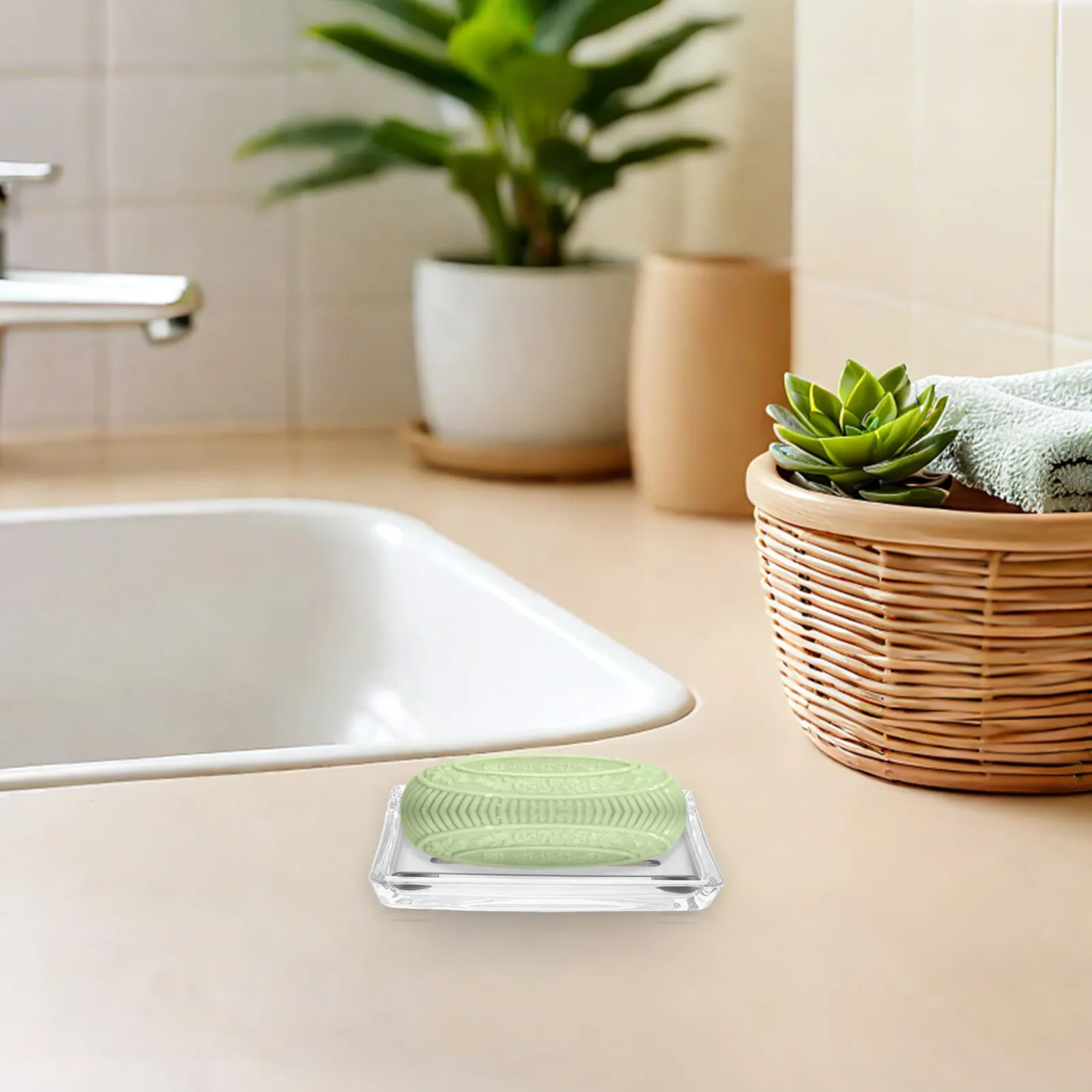 

Bathroom Kitchen Sink Countertop Soap Dish Self Draining Transparent Double Layer Rectangular Glass Stainless Steel Sponge Saver