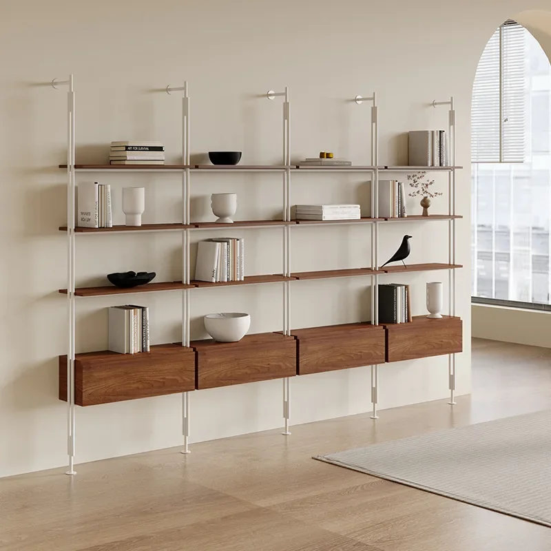Storage rack simple multi-layer wrought iron wall storage rack solid wood
