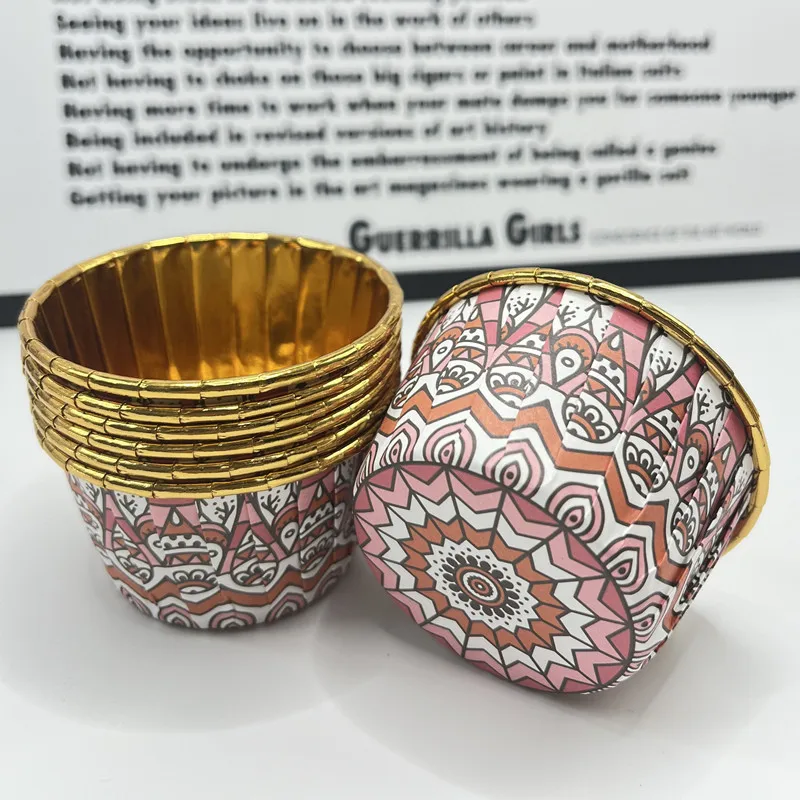 50 قطعة من كب كيك البوهيمي مع أغطية، كوب مافن للاستعمال مرة واحدة، بطانات كب كيك لامعة مقاومة للحرارة لعيد مبارك #3