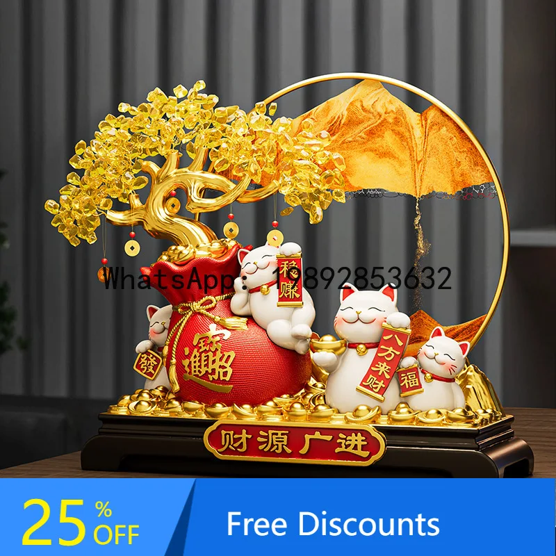 

YFY New Chinese Style Fortune Tree Lucky Cat Ornament Opening Gift Living Room Storefront Decoration