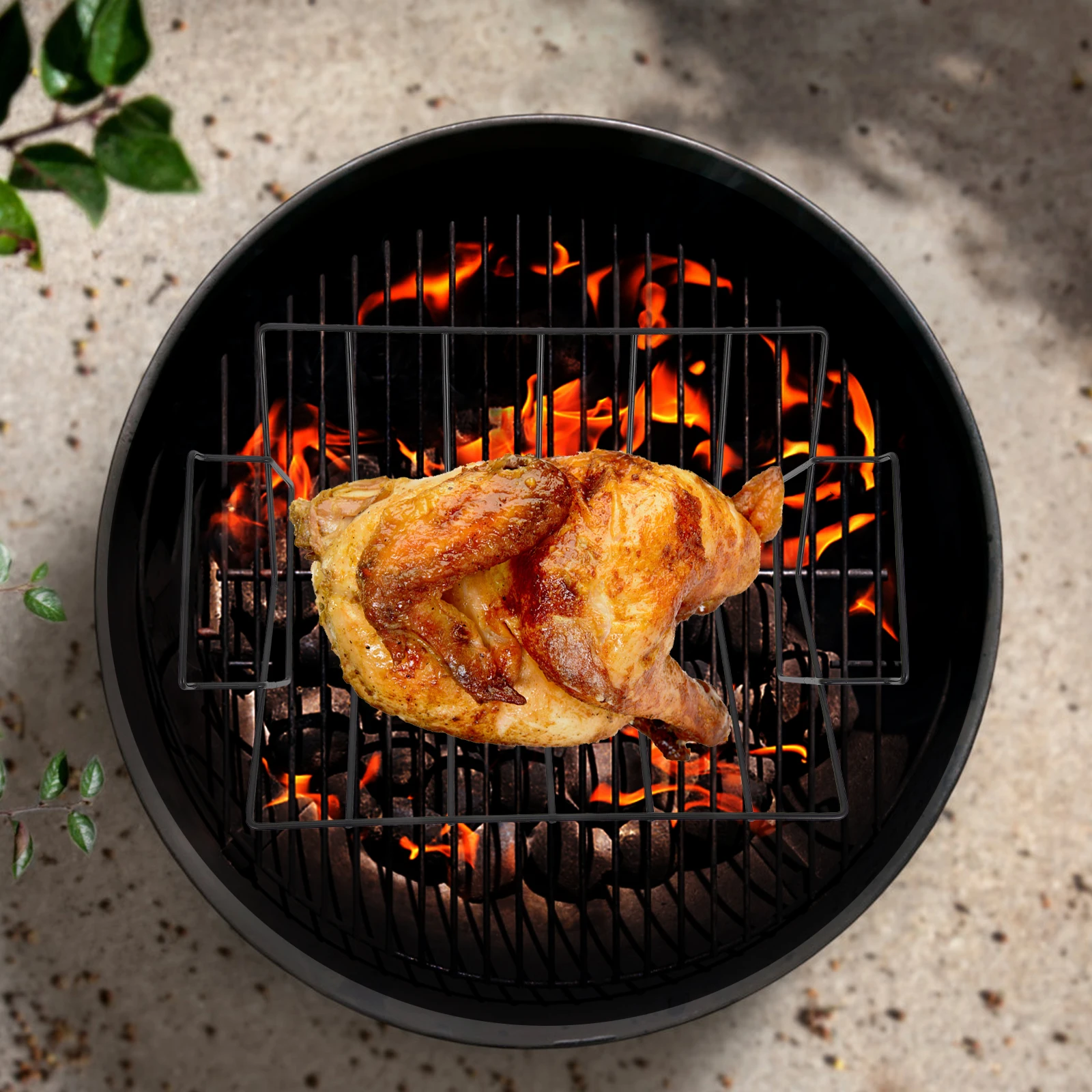 

Outdoor Portable Grill Rack Turkey Roast Stand V-Shaped Metal Cooking Rack Elevated Support Feet Campfire Grilling Accessories