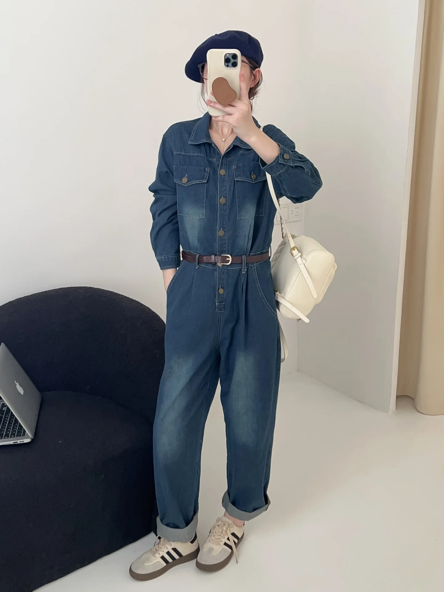 Overol de Mezclilla para Mujer, Primavera-Otoño 2025, Ajustado a la Cintura, Informal, de una Pieza, Ropa de Trabajo, Pantalones Largos, Cintura Alta, Mezcla de Algodón