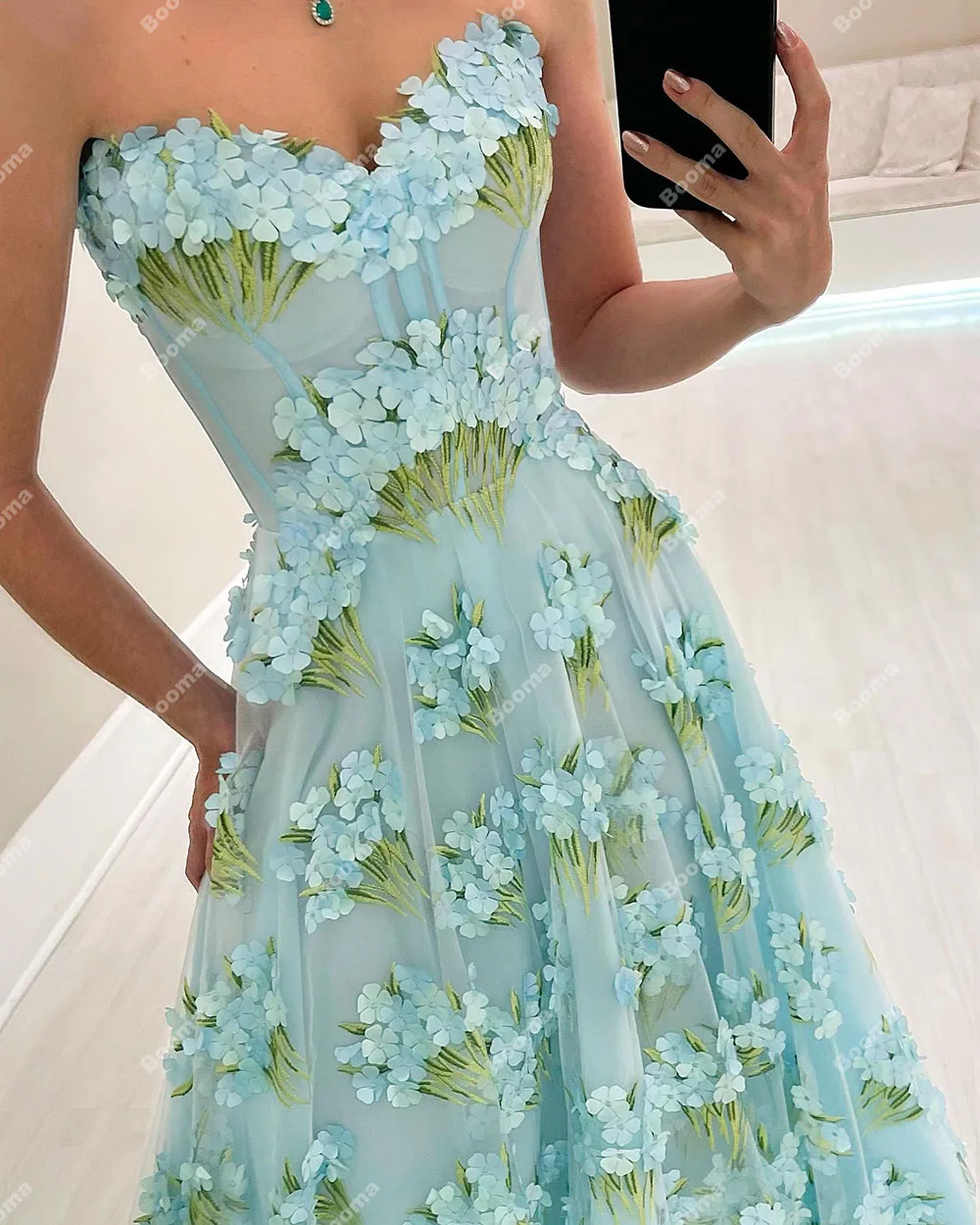 Booma A Line Fairy Prom Dresses Sweetheart 3D Flowers Party Evening Dresses Formal Occasion Gowns for Women robes de soirée