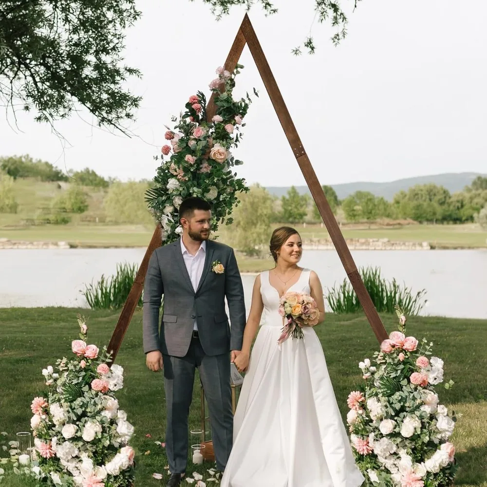 Wooden Triangle Wedding Arch, Natural Wood Backdrop Stand for Garden Parties, Ceremony Rustic Wedding Arch Decorations