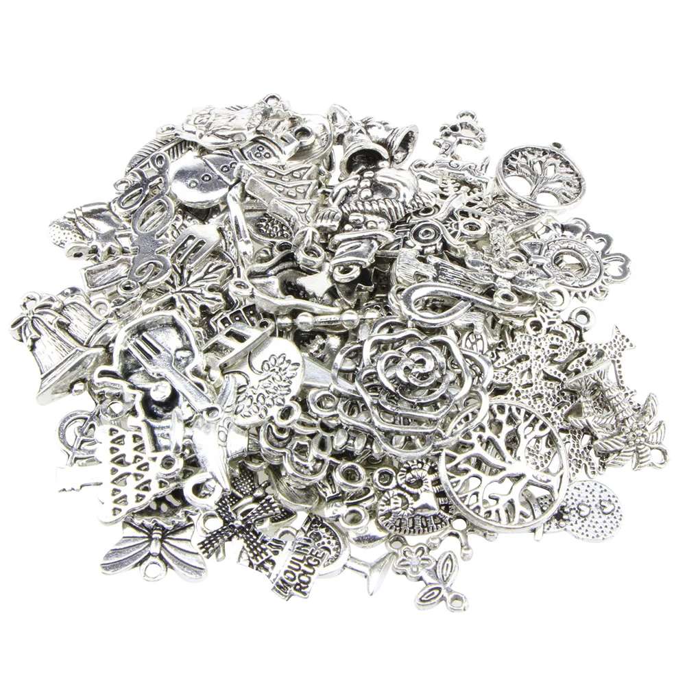 

100 Pcs DIY Alloy Pendant Christmas Theme Pendants Beads Accessories Tibetan Silver