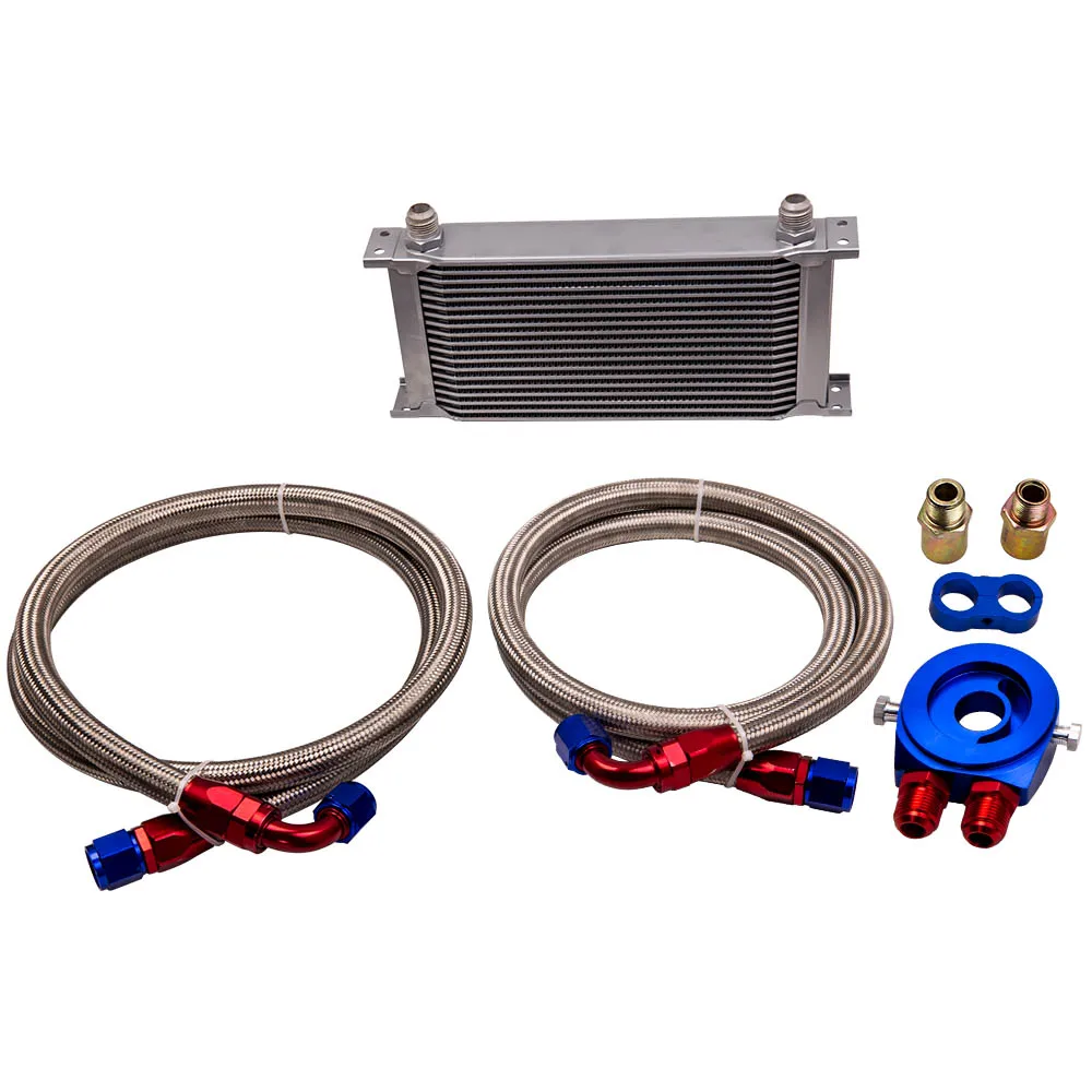 Engine Transmission Oil Cooler+ AN10 Filter Adapter Hose and Sandwich Plate Kit