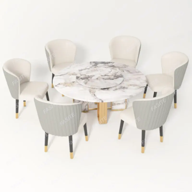 

Light luxury slate dining table and chairs combination household small apartment marble round table, modern simple round