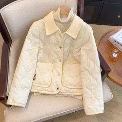 Korean Style Stitched Bear Lingge Coat Women's Winter 2024 New Cotton-padded Coat Stitching Lapel Cotton-padded Coat