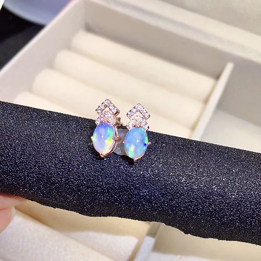 

Cute Opal Stud Earrings for Daily Wear 5mm*7mm Natural Opal Earrings 925 Silver Opal Jewelry