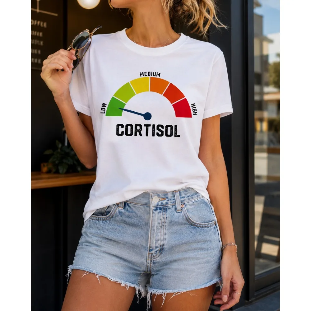 Cool Low Cortisol Levels V Meme T-Shirts Women O Neck Funny Clothes Novelty Short Sleeve Tees Graphic Summer Y2K Fun Tops Trendy