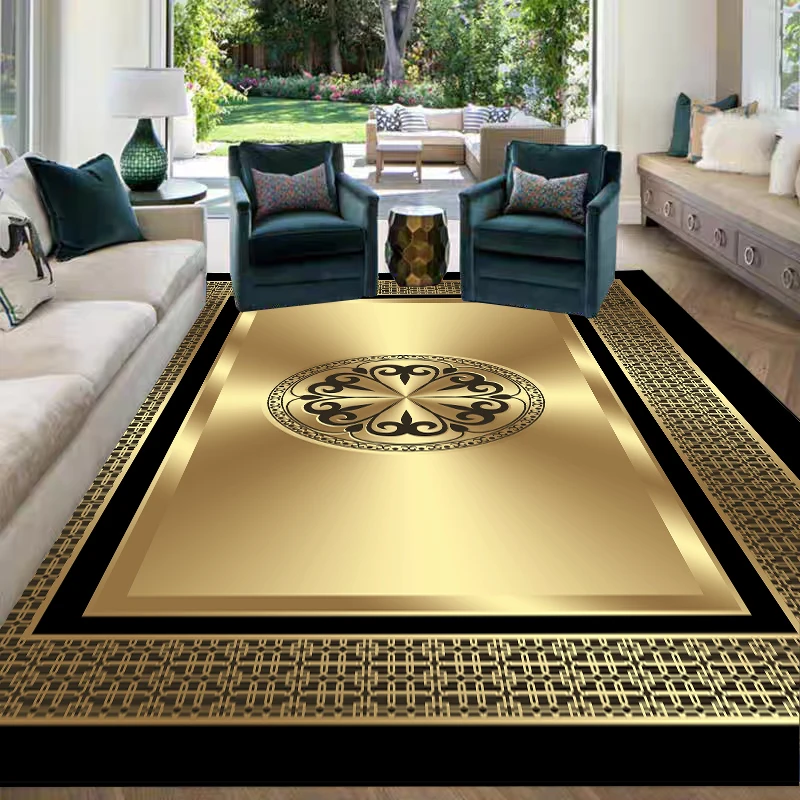 Golden Luxury Large Living Room Carpet Anti Slip Entrance Door Mat 200x300cm Soft Floor Mats Home Decor Large Rugs Customizable