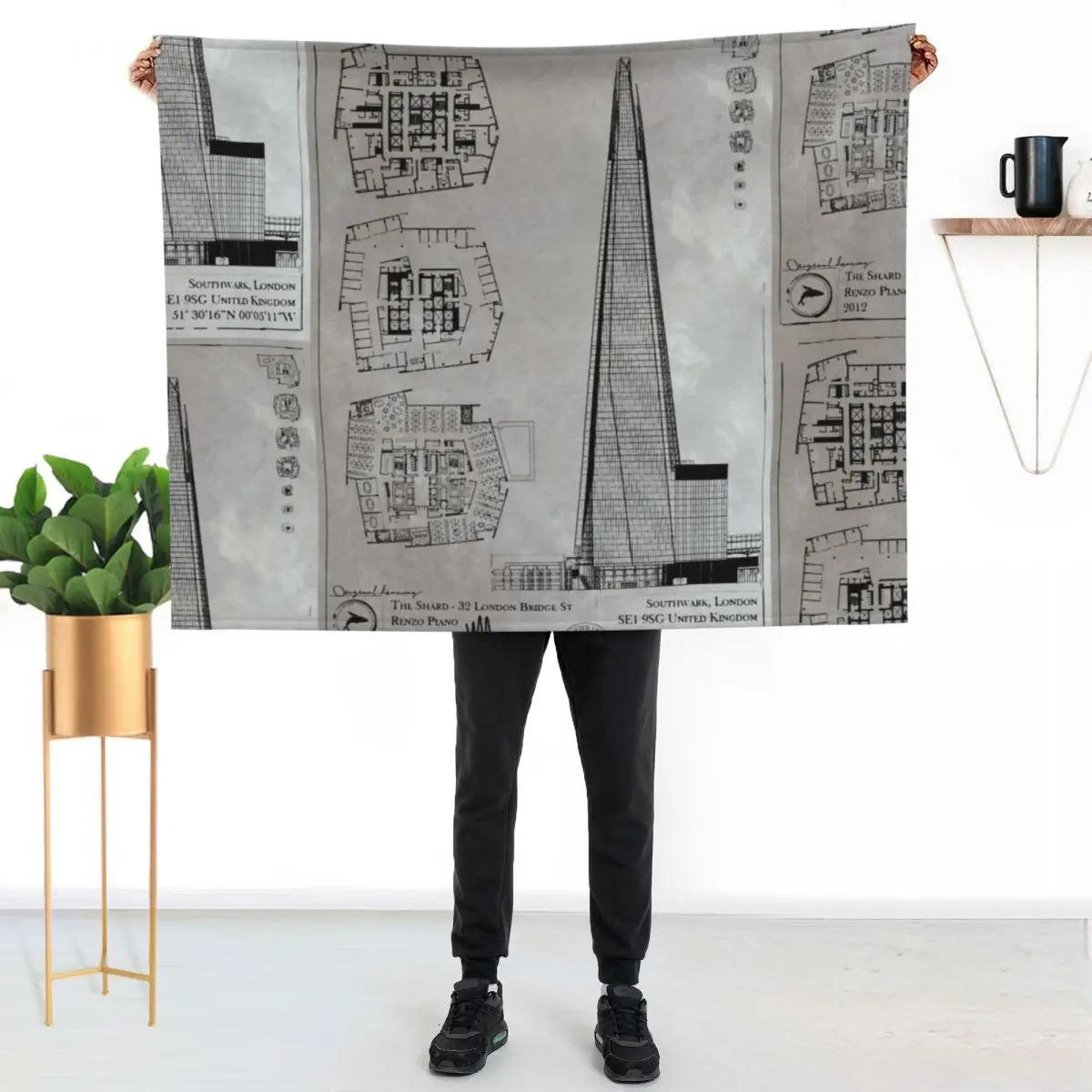 The Shard Architecture Plans [A] Throw Blanket couch cozy soft plush fuzzy picnic outdoor blanket
