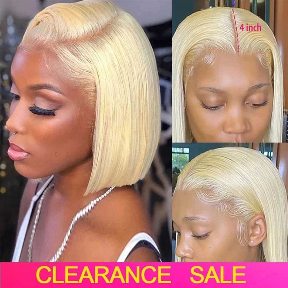 

613 Bob Hair Wig Human Hair 13x4 Brazilian HD Straight Honey Blonde Lace Front Wig Human Hair Pre Plucked 180% Density