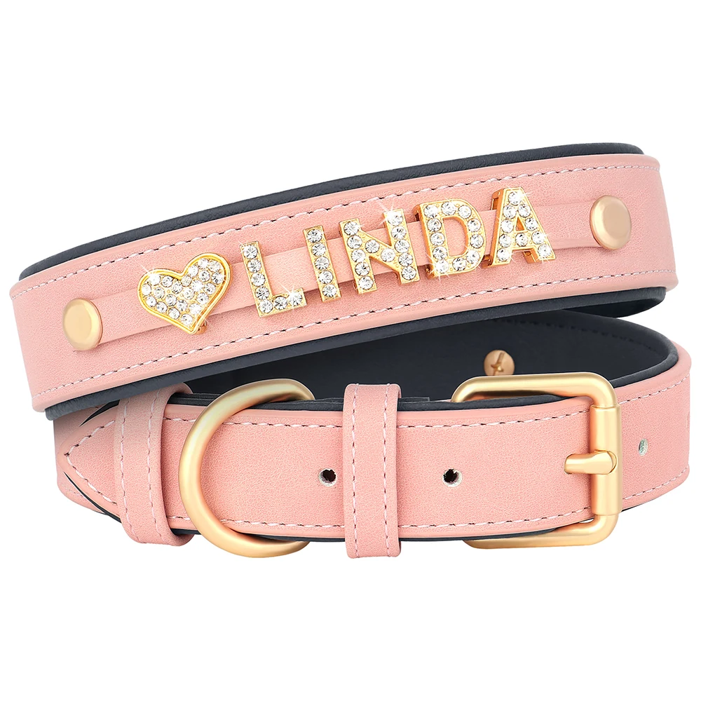 Personal isierte weiche Hunde halsband Pu Leder Welpen Katze ID Halsbänder kostenlos Strass Charme Hund Zubehör für kleine mittlere Hunde Chihuahua – Detail 13