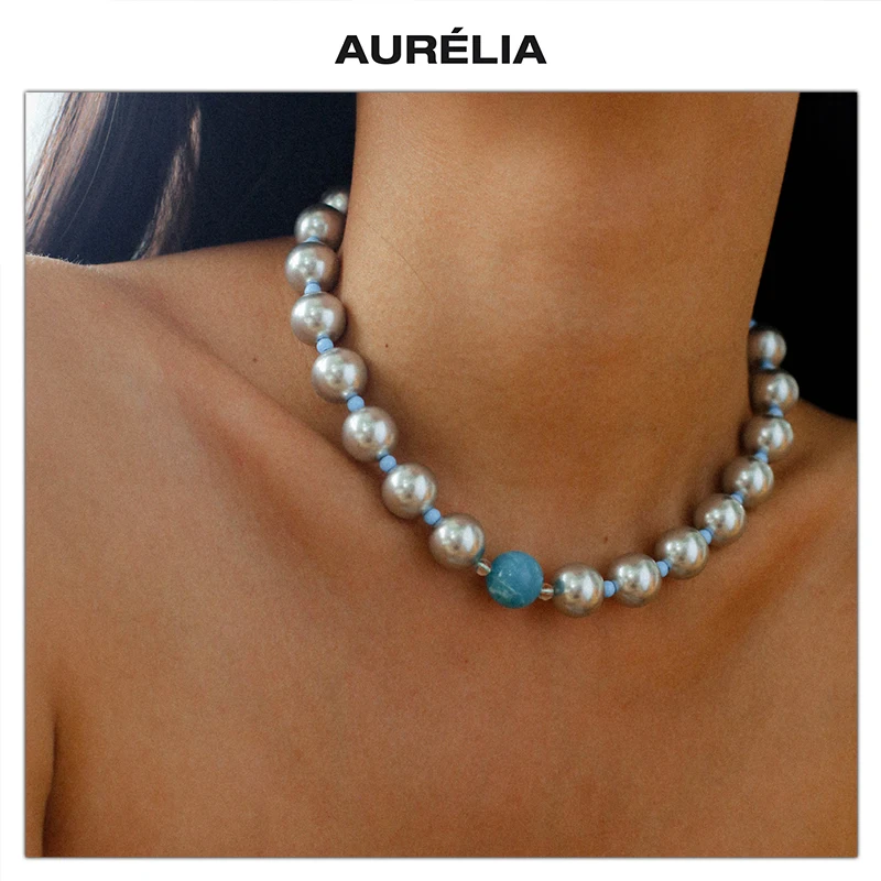 

Europe Romantic White Crystal Blue Stone Pearl Choker Necklace Women Dainty Jewelry Trend