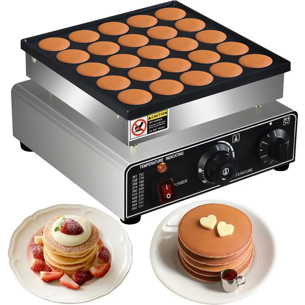

110V US 25-Piece Mini Pancake Maker, 950W Non-stick Dutch Pancake Grill, Stainless Steel, Ideal for Breakfast and Snacks