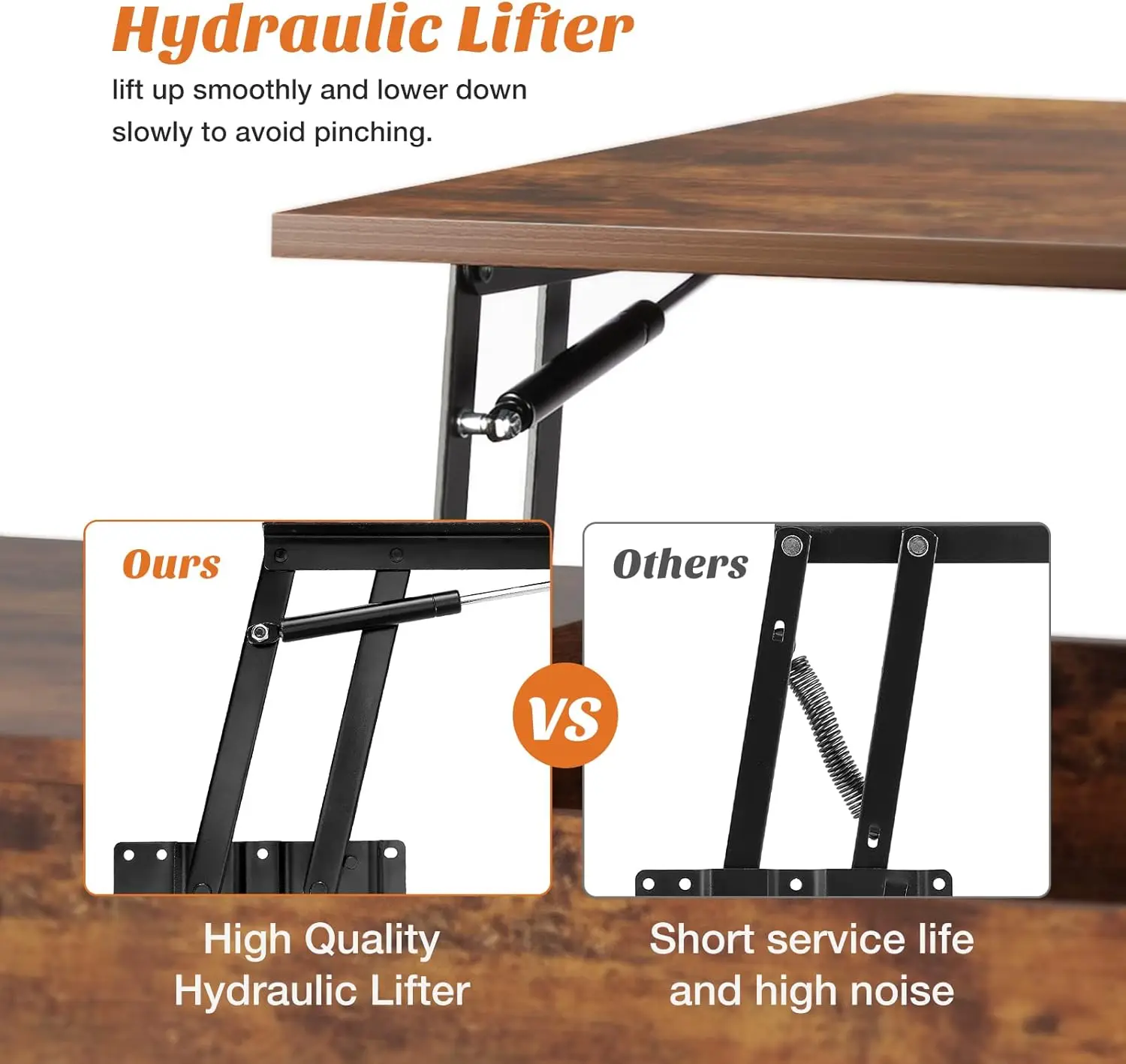 Коричневый небольшой журнальный столик с подъемным верхом — стойкий деревянный центральный/обеденный стол с полкой для хранения и скрытым отделением для гостиной