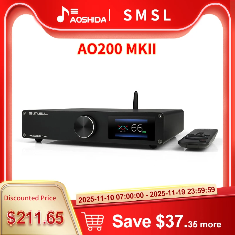 SMSL AO200 MKII HIFI 디지털 앰프 MA5332MS 칩 고출력 스테레오 앰프 XLR/RCA/USB/블루투스 5.0 밸런스드 입력 SDB 사운드
