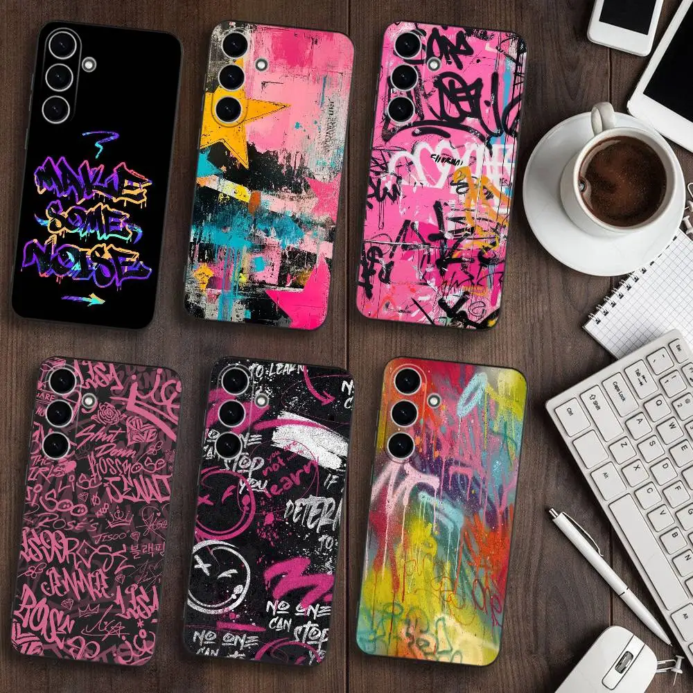 

S-Street graffiti letters Phone Case For Samsung Galaxy A73,A72,A71,A70,A53,A52,A51,Others Soft Black Cover